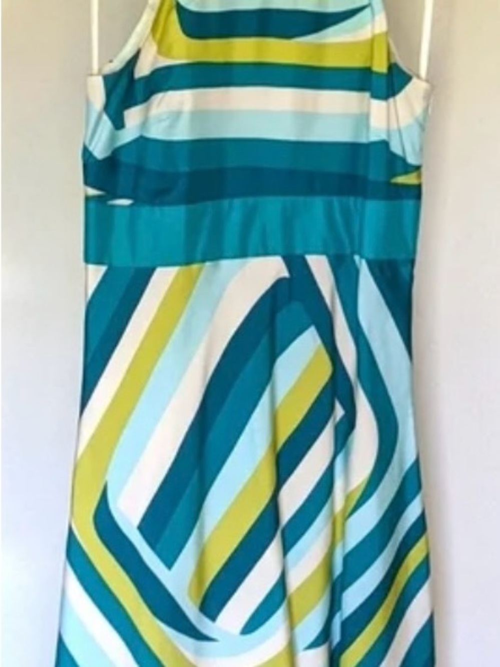 Ann Taylor Silk Lined Teal, Aqua & Lime Striped A-line Dress